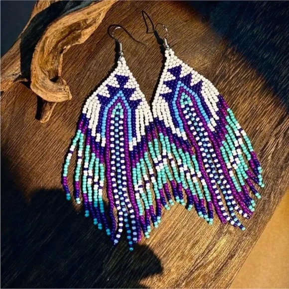 New Southwestern Boho Intricate Handmade Beaded Earrings - Picture 2 of 12